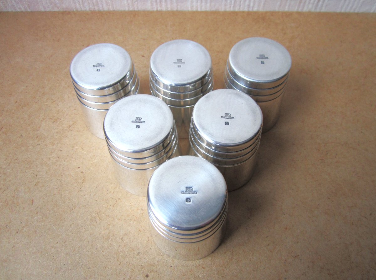 Six Large Christofle Art Deco Goblets Or Small Cups 1930 Modernist Luc Lanel Style.-photo-1