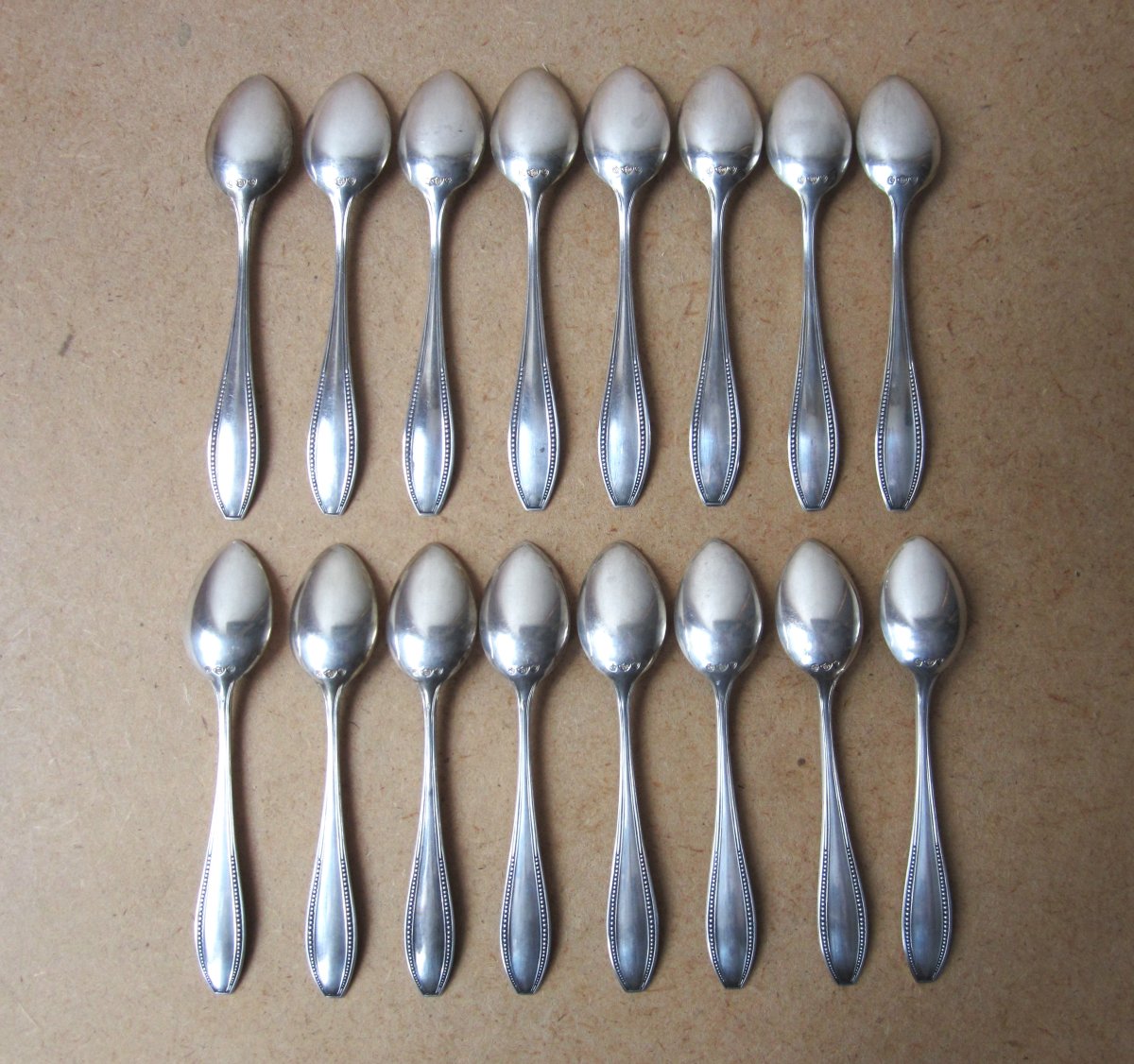 16 Small German Solid Silver Mocha Teaspoons In Very Good Condition.-photo-2