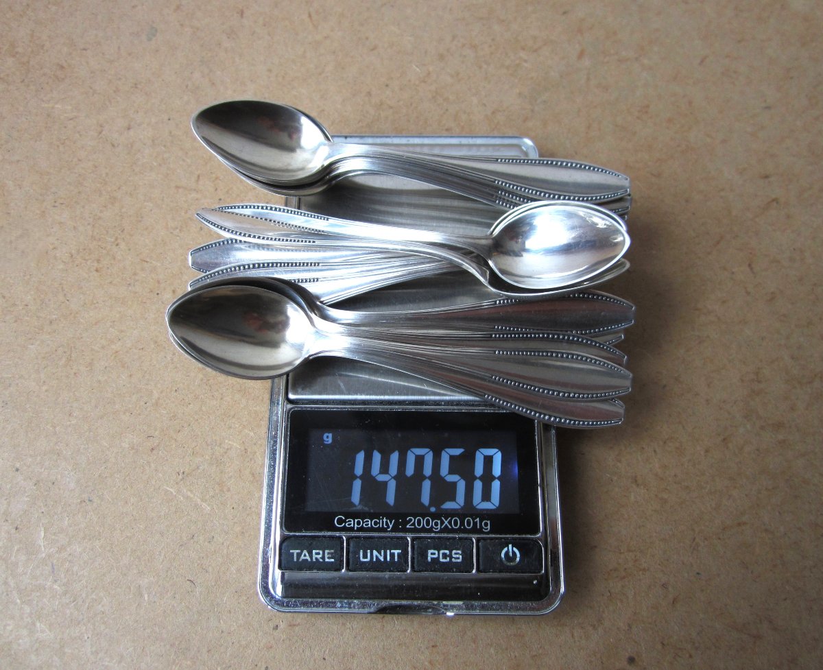 16 Small German Solid Silver Mocha Teaspoons In Very Good Condition.-photo-5