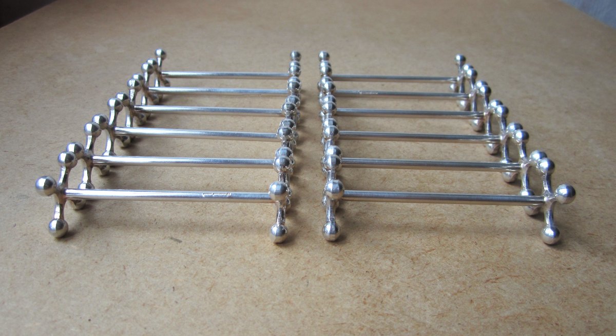 12 Christofle Knife Rests In Very Good Condition, 4 Ball Or Atomium Model, In Boxes.-photo-1