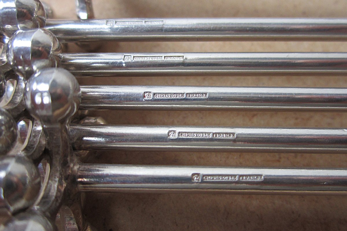 12 Christofle Knife Rests In Very Good Condition, 4 Ball Or Atomium Model, In Boxes.-photo-2