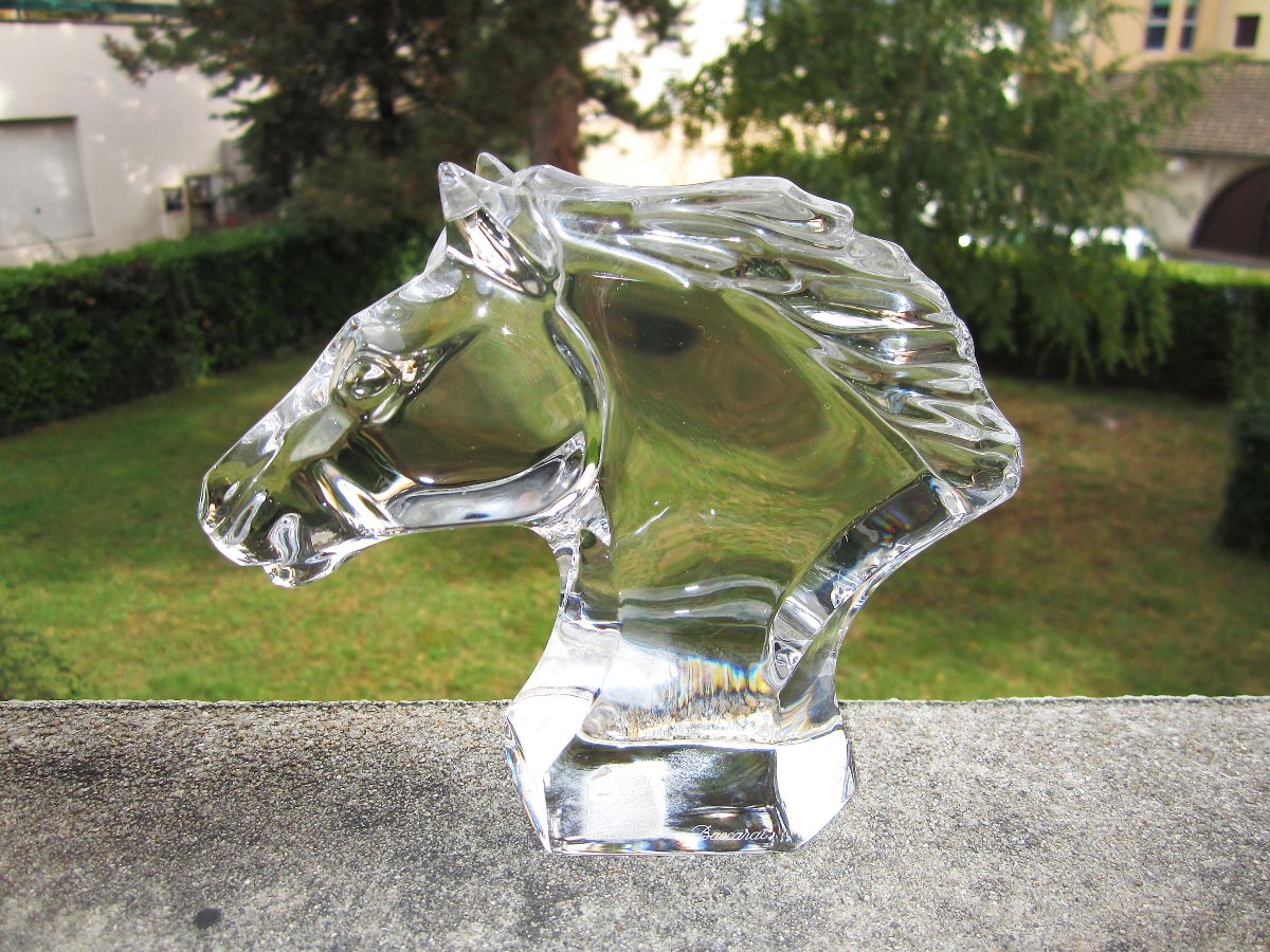 Stamped Baccarat Crystal Horse Head, In Perfect Condition.-photo-2