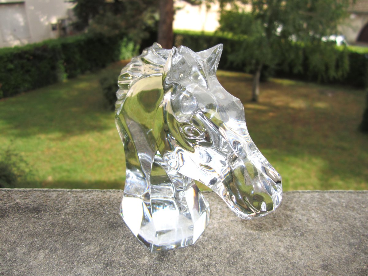 Stamped Baccarat Crystal Horse Head, In Perfect Condition.-photo-4