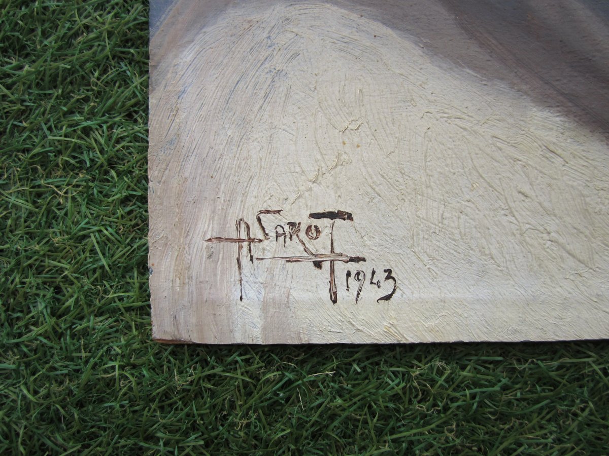 Tableau orientaliste homme au turban, huile sur bois signée et datée en 1943. Vendu sans cadre.-photo-4