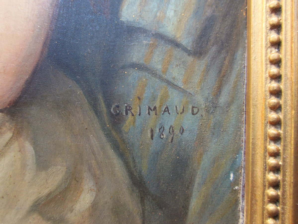 Jeune femme à la toilette huile XIXe sur panneau d'acajou tableau signé Grimaud et daté en 1890-photo-2