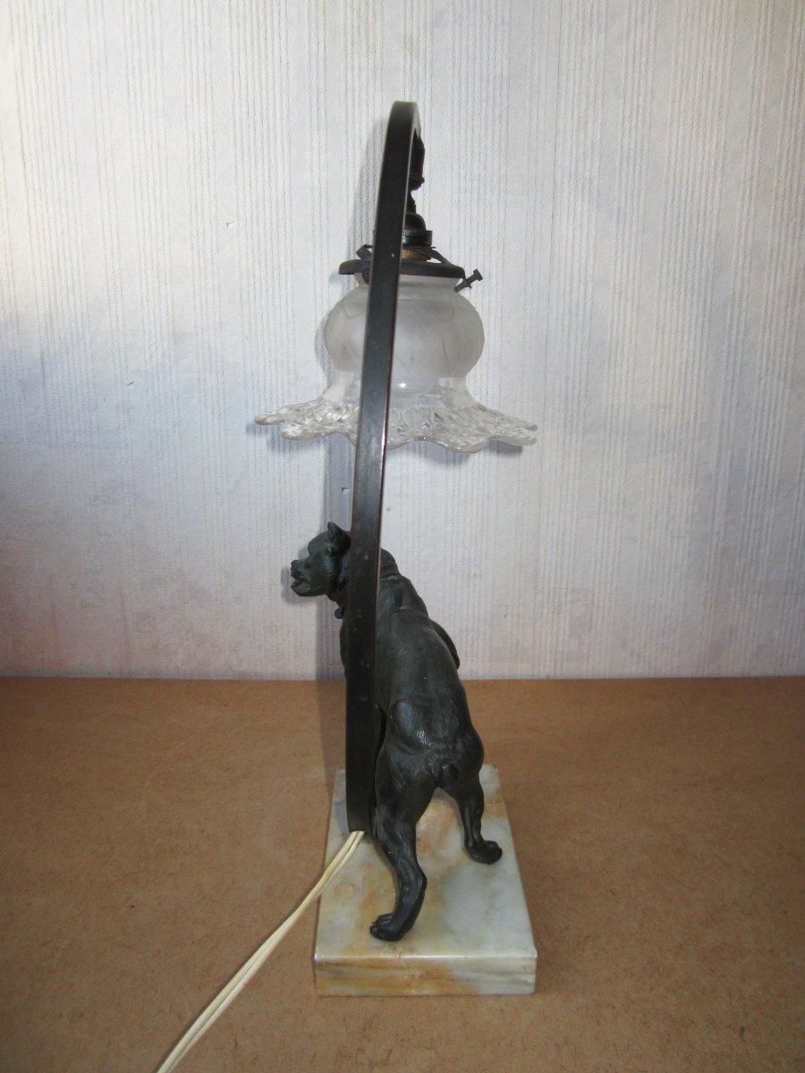 Art Deco Desk Or Bedside Lamp In Spelter With A Guard Dog, Mastiff, Bulldog, Boxer.-photo-4