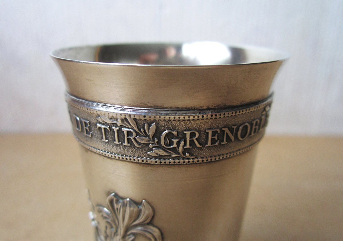 Timbale en argent massif Art Nouveau trophée souvenir de la XIe fête annuelle tir Grenoble 1911-photo-5