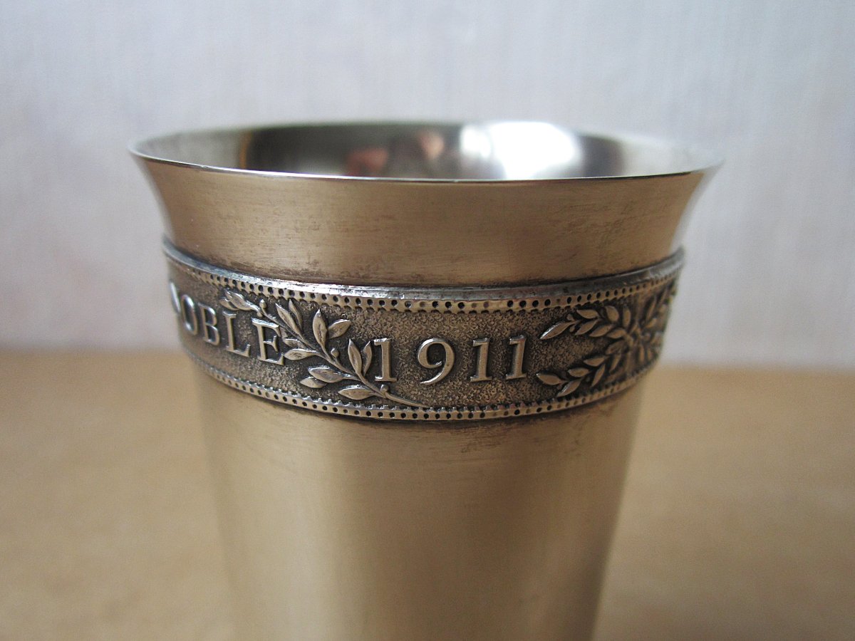 Timbale en argent massif Art Nouveau trophée souvenir de la XIe fête annuelle tir Grenoble 1911-photo-6