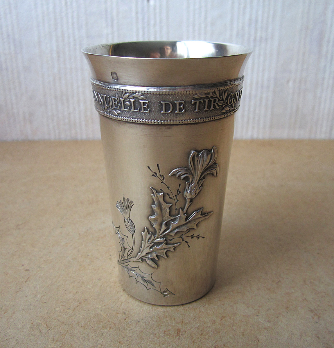 Timbale en argent massif Art Nouveau trophée souvenir de la XIe fête annuelle tir Grenoble 1911