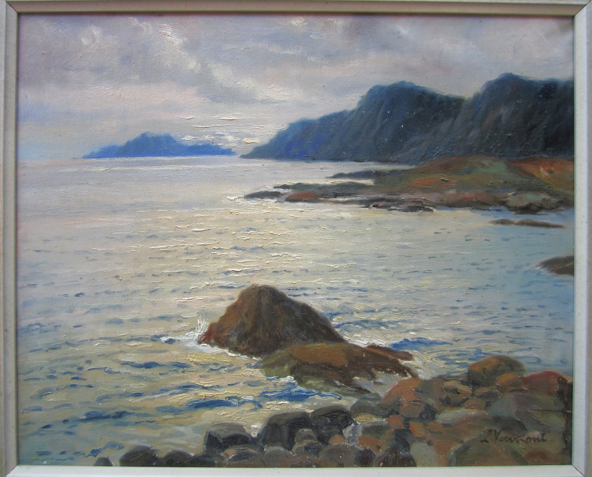 Very Beautiful Old Painting, Marine Signed Vermont, Brittany, Normandy Atlantic Ocean?-photo-2