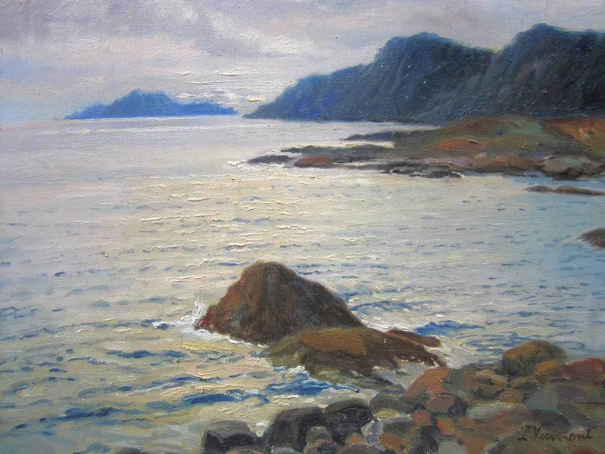 Very Beautiful Old Painting, Marine Signed Vermont, Brittany, Normandy Atlantic Ocean?-photo-3
