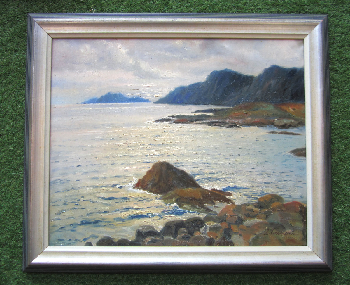 Very Beautiful Old Painting, Marine Signed Vermont, Brittany, Normandy Atlantic Ocean?