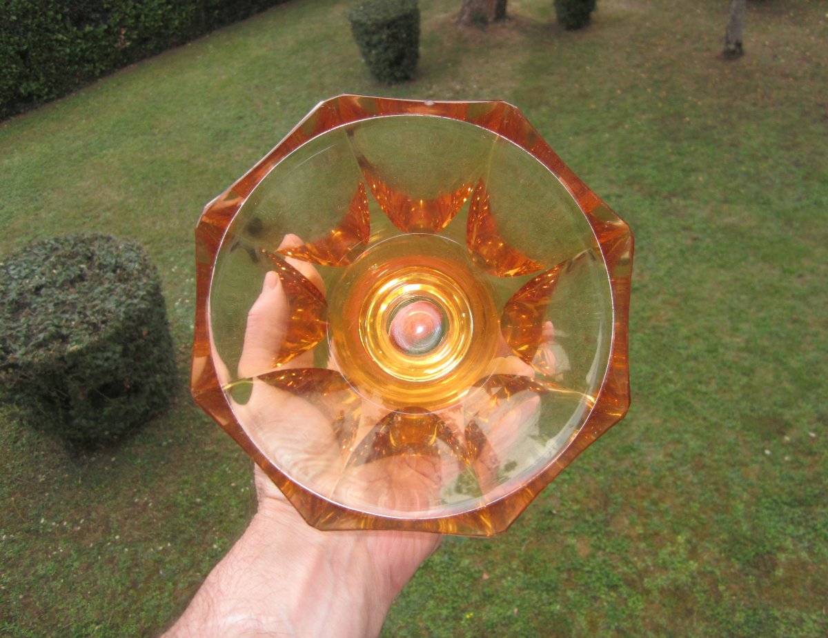 Daum Cross Of Lorraine Nancy France, Beautiful Orange Bowl With Cut Sides, Art Deco Period 1930.-photo-4