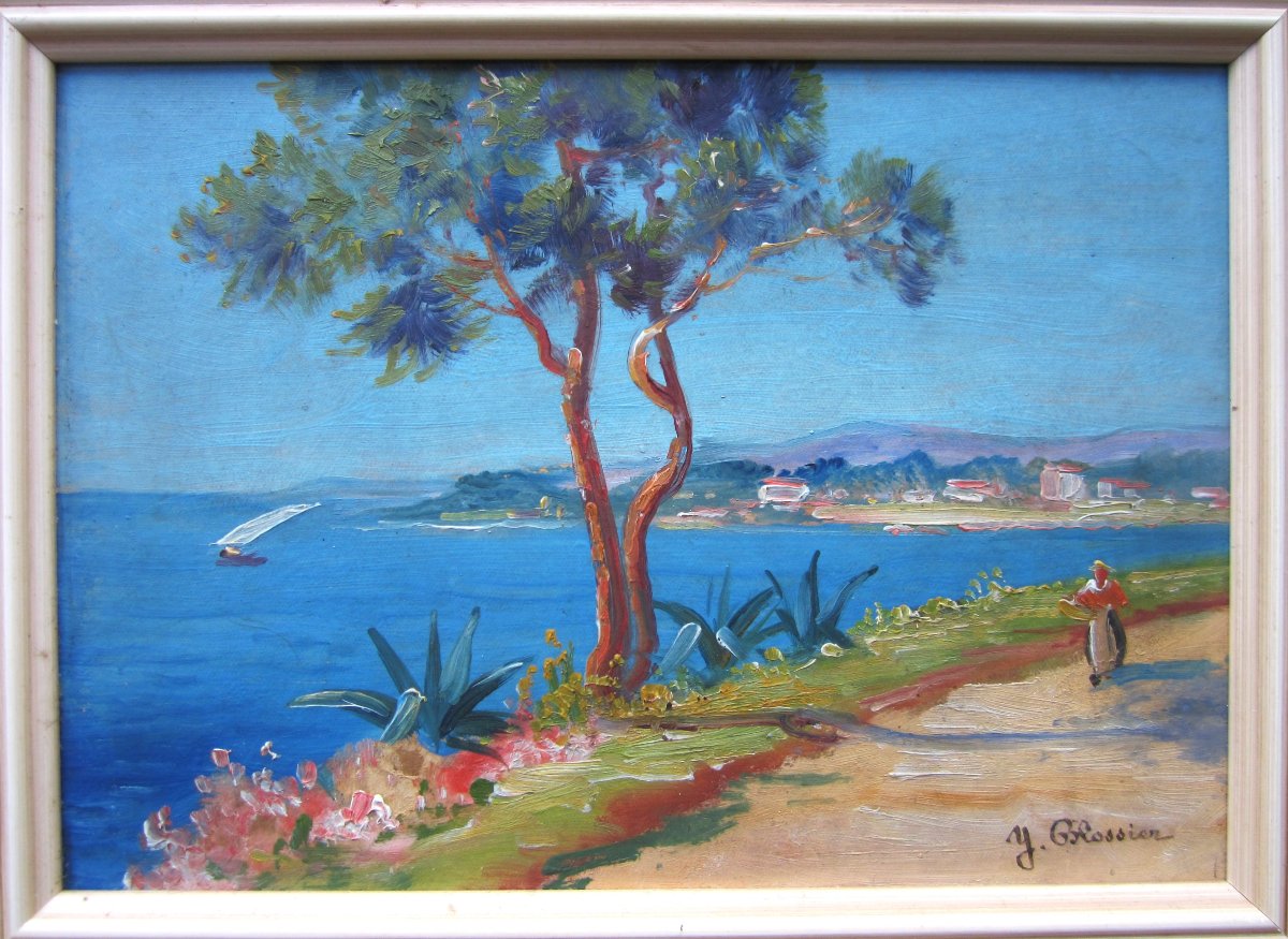 Yvonne Blossier, Perros Guirec, Oil On Cardboard Marine, Mediterranean Brittany? Signed Painting.-photo-2
