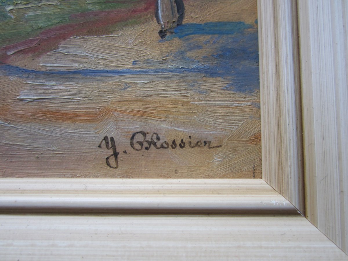 Yvonne Blossier, Perros Guirec, Oil On Cardboard Marine, Mediterranean Brittany? Signed Painting.-photo-1