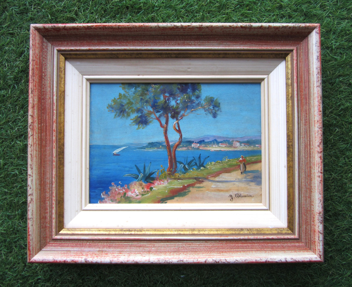 Yvonne Blossier, Perros Guirec, Oil On Cardboard Marine, Mediterranean Brittany? Signed Painting.
