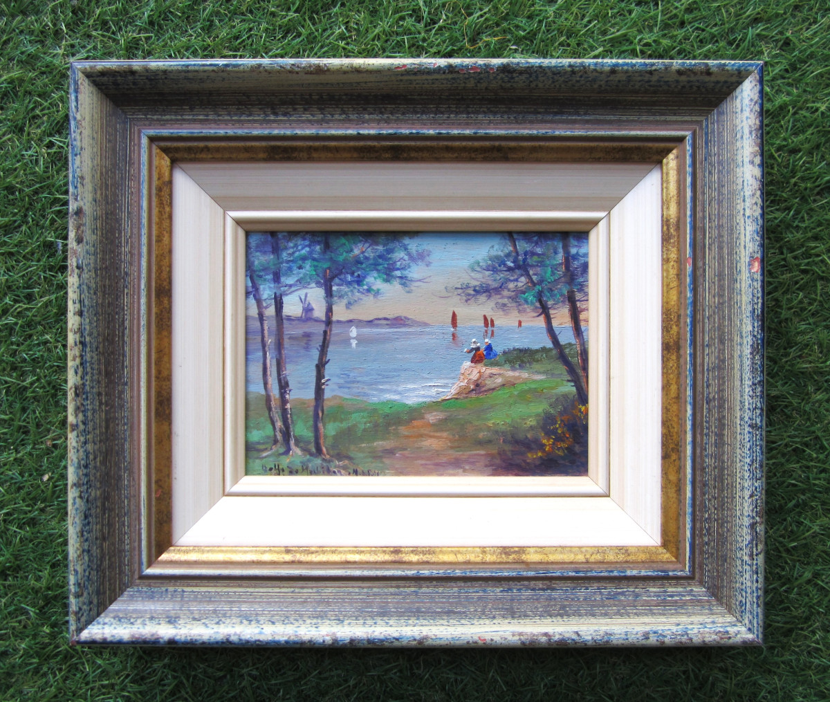 The Gulf Of Morbihan Signed Painting Oil On Wood Marine 1940 Vannes Quiberon Belle Ile En Mer