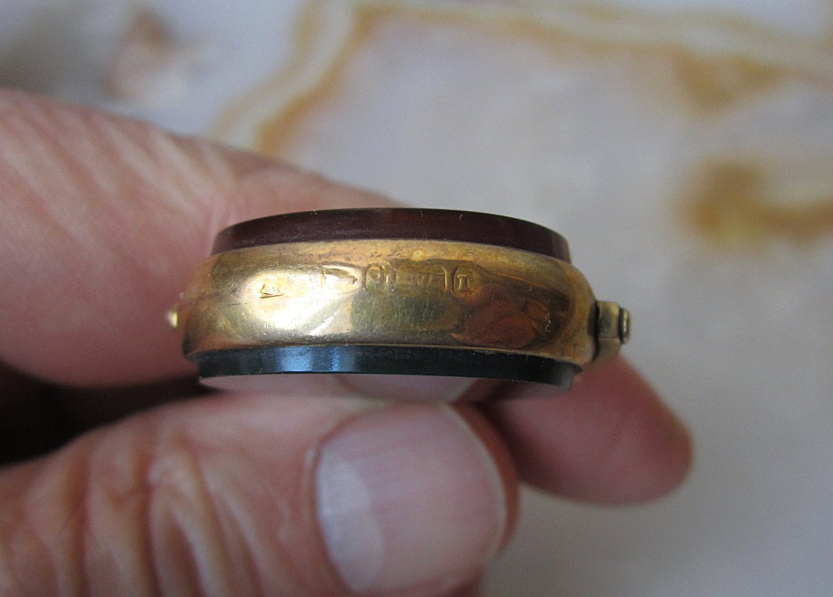 Beau sceau breloque de châtelaine XIXe en or 9 carats  9k et cornaline monogramme MC intaille-photo-6