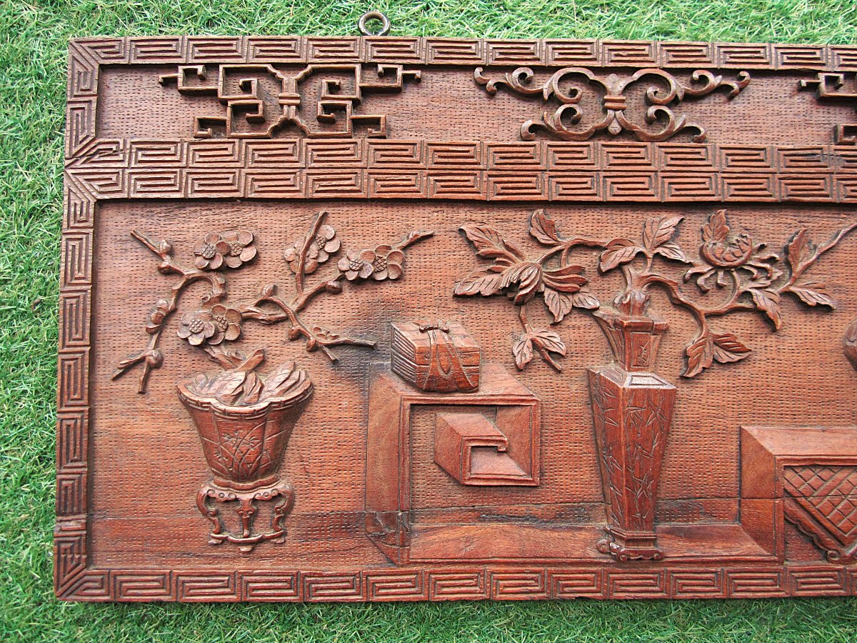 Chine ou Vietnam tr&egrave;s beau panneau en bois finement sculpt&eacute; bois pr&eacute;cieux chinois teck fin XIXe-photo-2