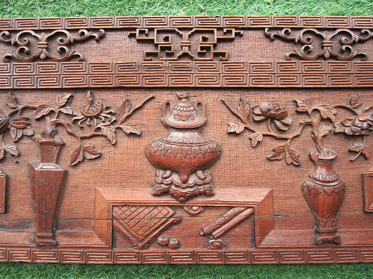 Chine ou Vietnam tr&egrave;s beau panneau en bois finement sculpt&eacute; bois pr&eacute;cieux chinois teck fin XIXe-photo-3