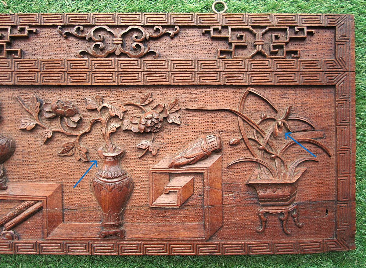 Chine ou Vietnam tr&egrave;s beau panneau en bois finement sculpt&eacute; bois pr&eacute;cieux chinois teck fin XIXe-photo-1