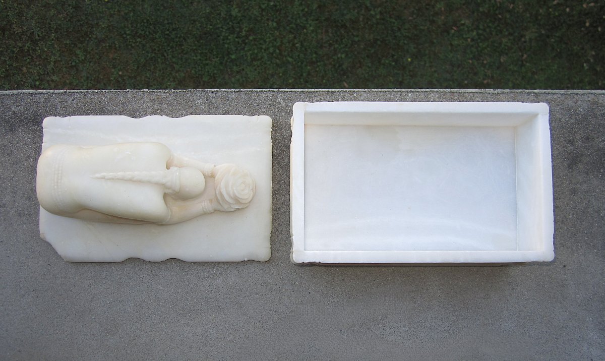 Beautiful Little Alabaster Casket Or Box, Nude Woman, Art Deco Period, Circa 1930, One Small Loss.-photo-5