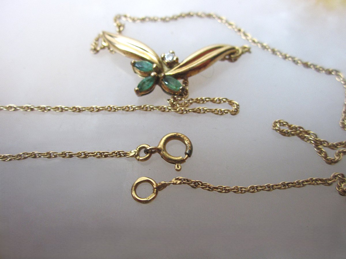 Very Beautiful Choker Necklace In Solid 18 Carat Gold 18k Emeralds And Diamonds, 4.50 Grams.-photo-3