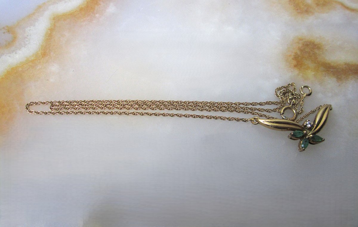 Very Beautiful Choker Necklace In Solid 18 Carat Gold 18k Emeralds And Diamonds, 4.50 Grams.-photo-4