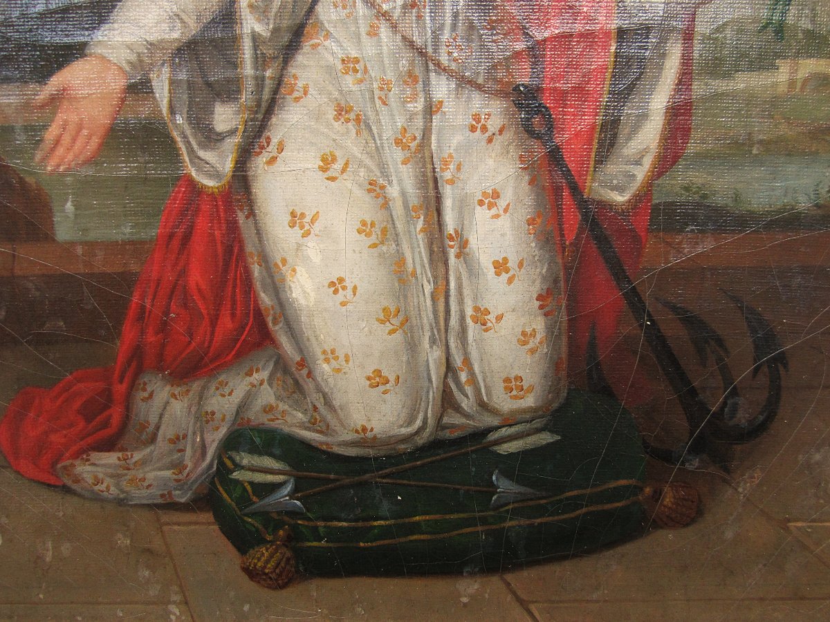 Très beau tableau représentant Sainte Philomène huile sur toile d'époque début XIXe à restaurer-photo-2