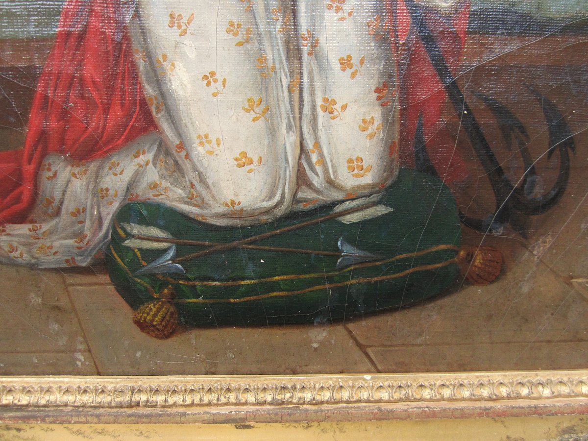 Très beau tableau représentant Sainte Philomène huile sur toile d'époque début XIXe à restaurer-photo-5