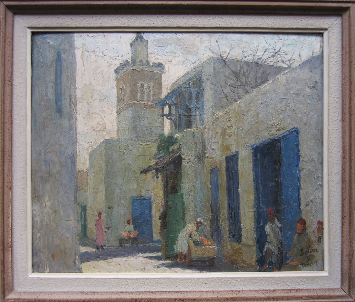 Raymond Tellier, A Very Beautiful Orientalist Painting Signed In 1931, Tunis, Bab Saadoun District, Tunisia.-photo-2