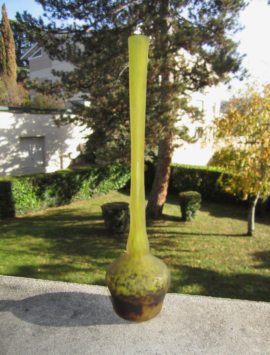 Très beau vase berluze en verre marmoréen signé Lorrain filiale de Daum pâte de verre 28 cm.-photo-2