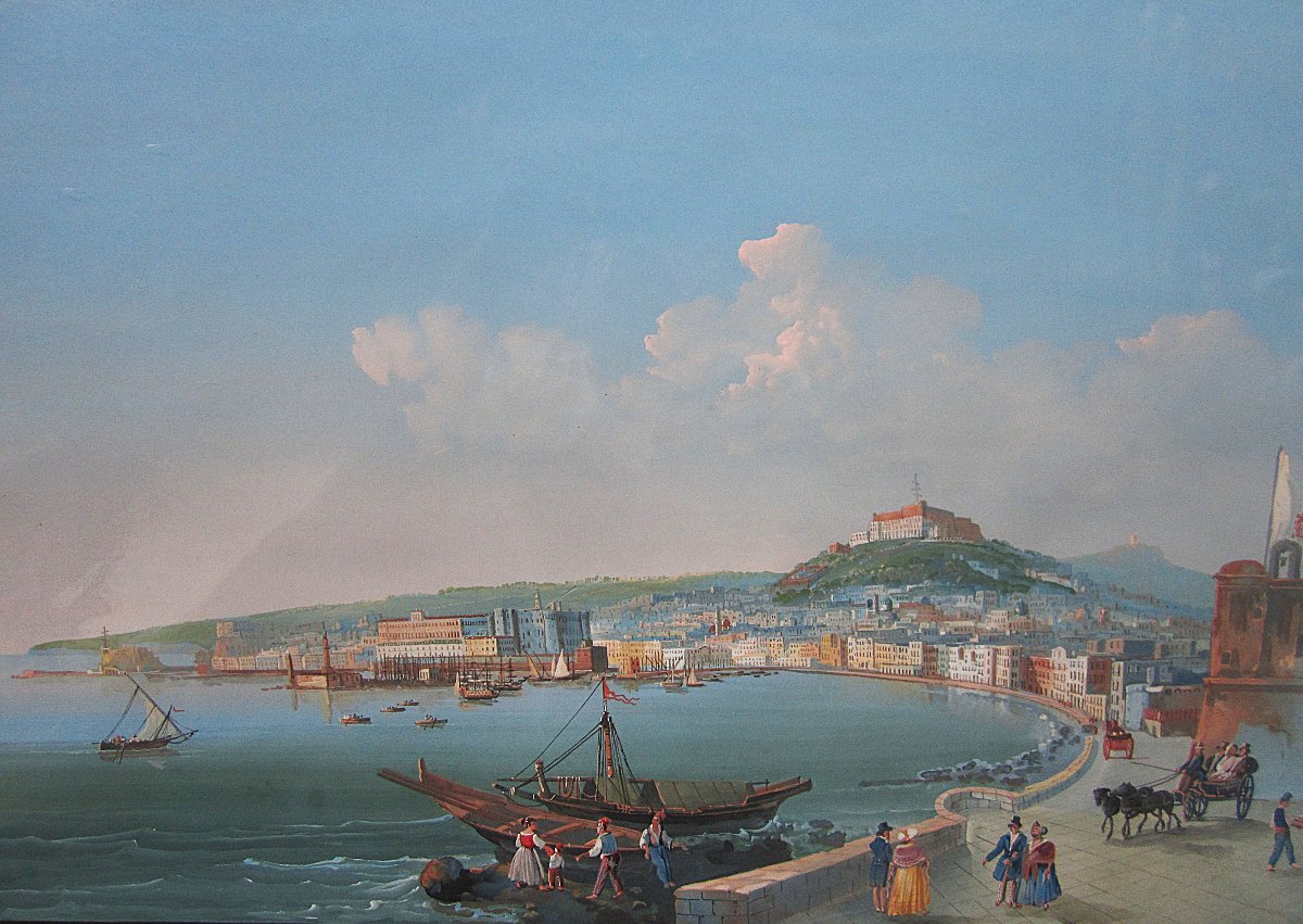 Beautiful Large Neapolitan Gouache Painting, Italian, 1850, The Grand Tour, Napoli Dal Carmine, Naples-photo-2
