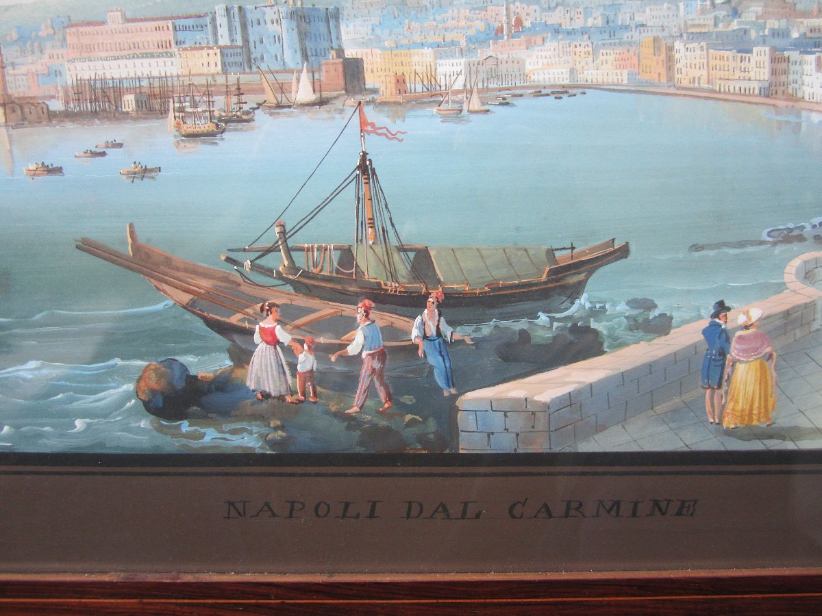 Beautiful Large Neapolitan Gouache Painting, Italian, 1850, The Grand Tour, Napoli Dal Carmine, Naples-photo-3