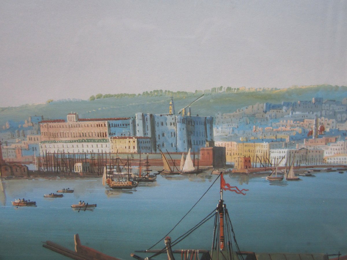 Beautiful Large Neapolitan Gouache Painting, Italian, 1850, The Grand Tour, Napoli Dal Carmine, Naples-photo-2