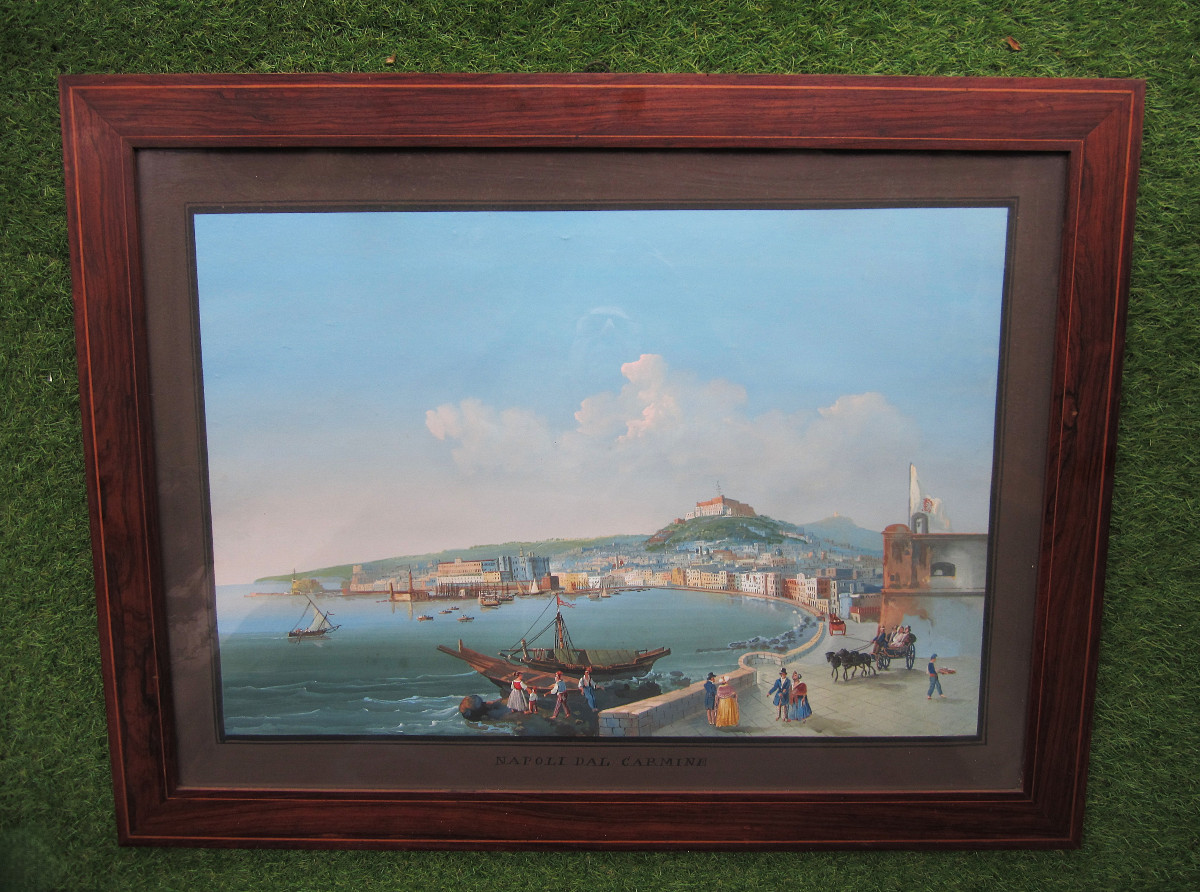 Beautiful Large Neapolitan Gouache Painting, Italian, 1850, The Grand Tour, Napoli Dal Carmine, Naples