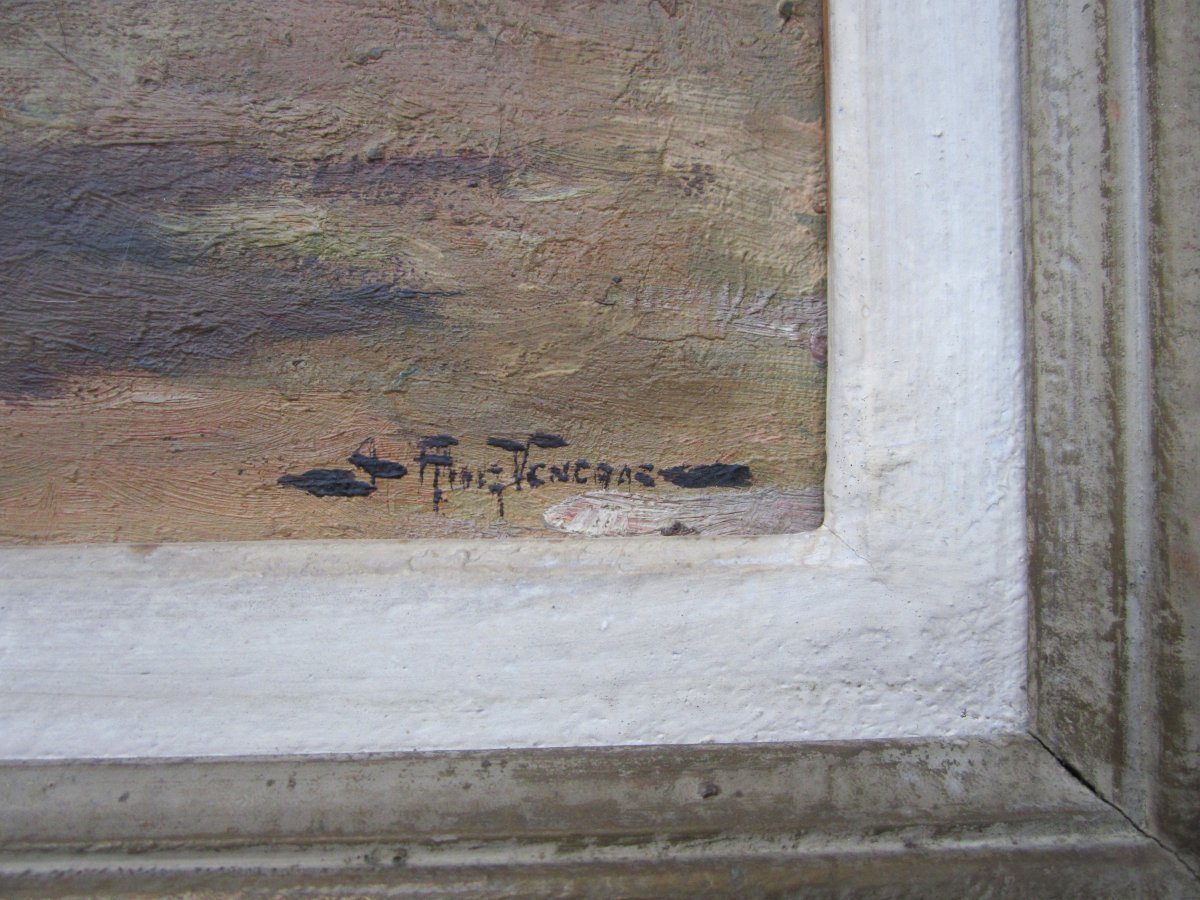  Very Beautiful Old Painting Signed Around 1940, Bullfighting Scene, Bull, Arena, Bullfighter.-photo-4