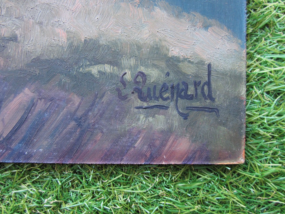 Old Mountain Painting Signed Quénard La Meije Le Rateau Oratory Of Chazelet Without Frame.-photo-1