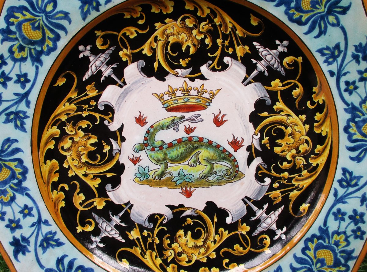 Ulysse Besnard, Beautiful Decorative Earthenware Plate From Blois With A Salamander Motif, 1889, Perfect Condition-photo-2