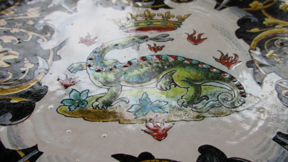 Ulysse Besnard, Beautiful Decorative Earthenware Plate From Blois With A Salamander Motif, 1889, Perfect Condition-photo-4