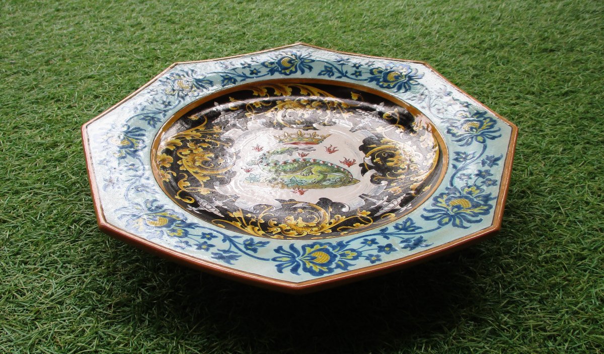 Ulysse Besnard, Beautiful Decorative Earthenware Plate From Blois With A Salamander Motif, 1889, Perfect Condition-photo-1