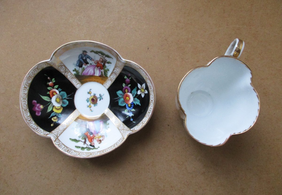  Very Beautiful Quatrefoil Cup In German Porcelain By Helena Wolfsohn Dresden Meissen Saxony.-photo-4