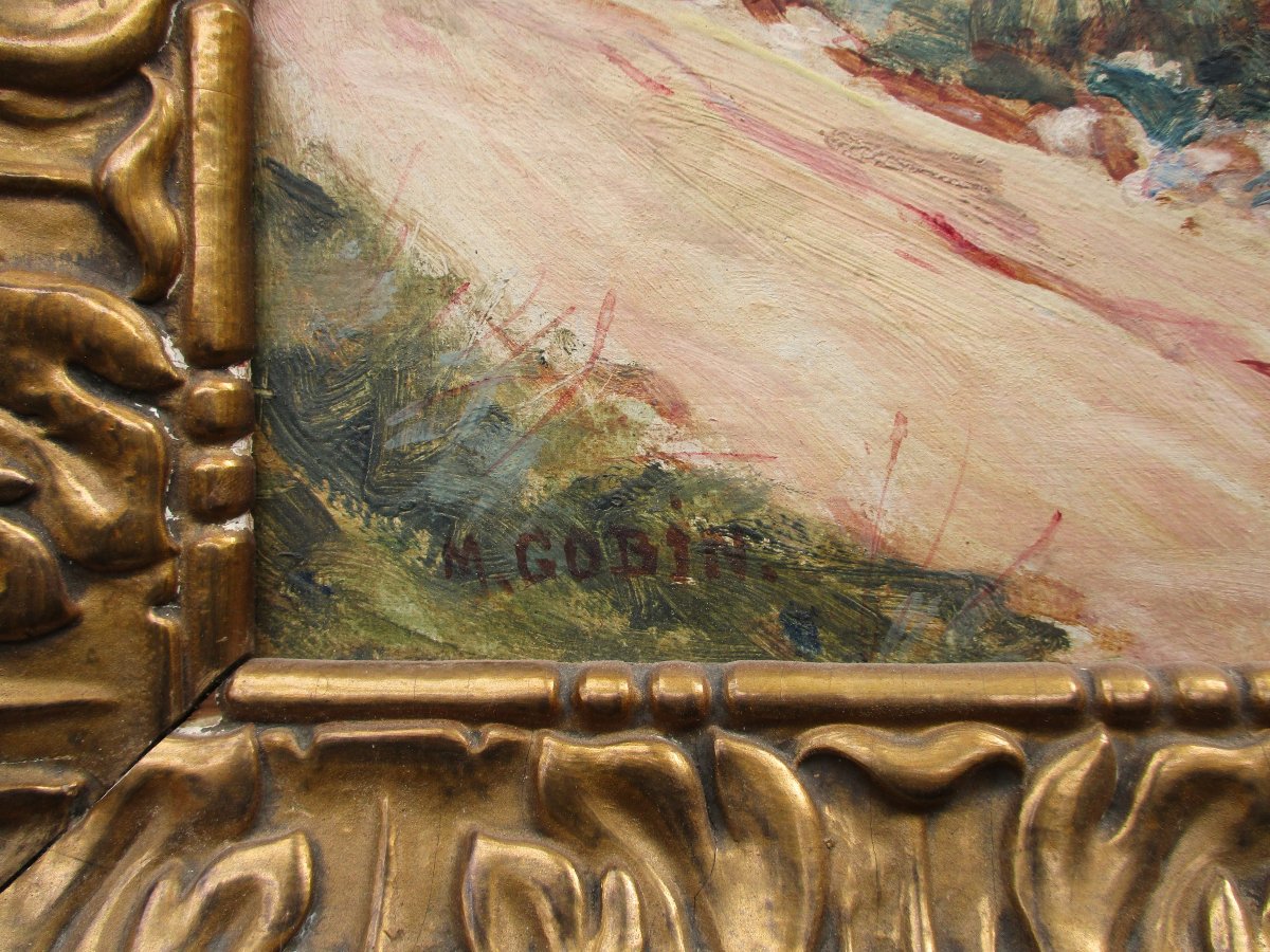 Beautiful Mountain Painting Signed Marcel Gobin, Voreppe View Taken From The Chalais Road, Grenoble.-photo-4