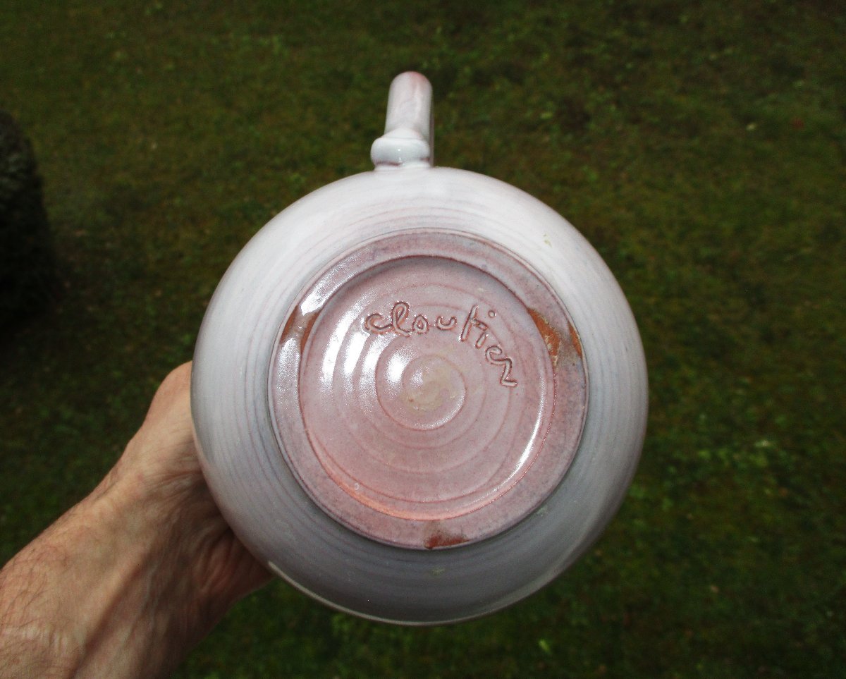 Beautiful Apple And Grape Pitcher Or Water Jug Signed By Brothers Robert And Jean Cloutier-photo-4