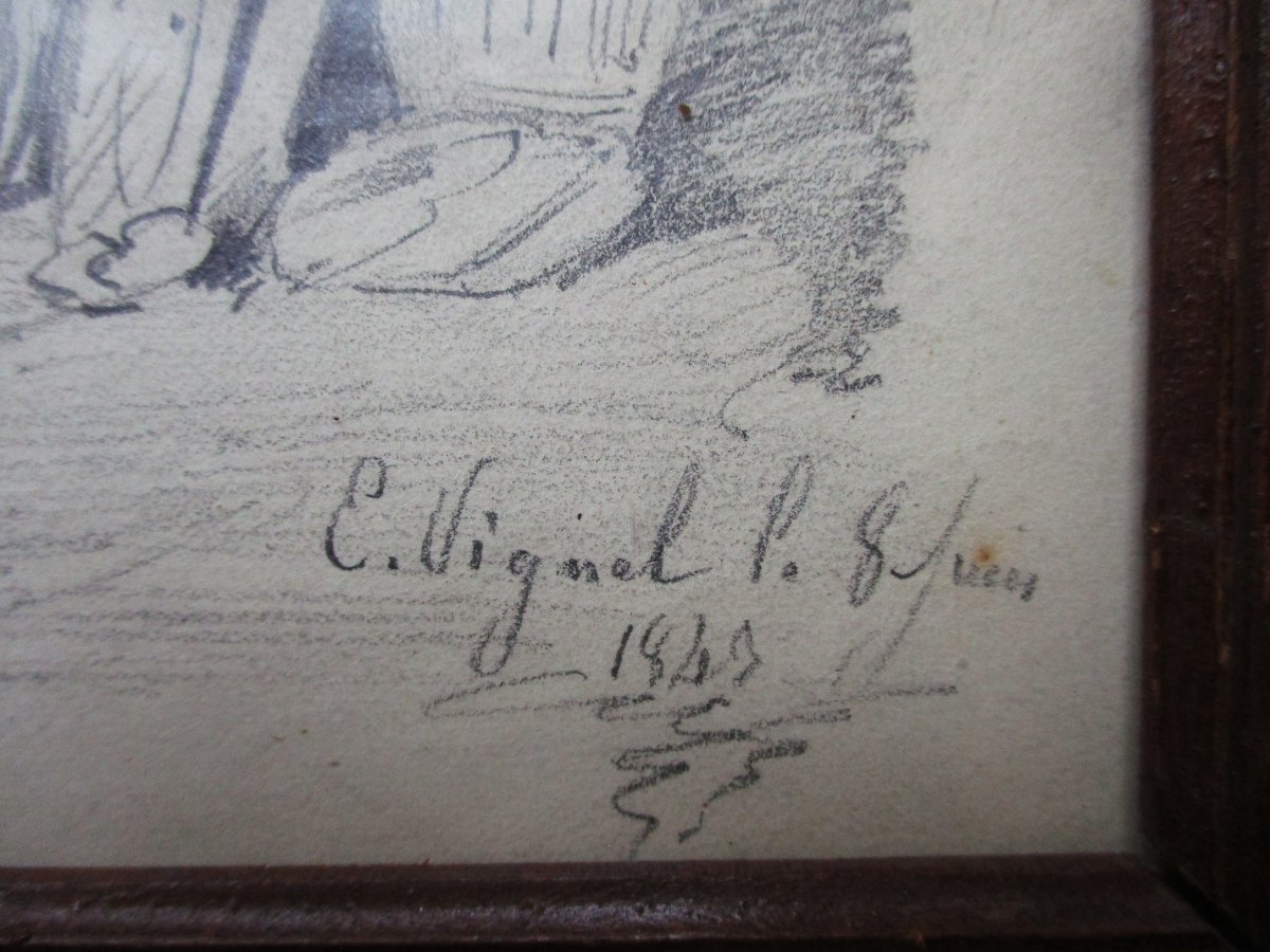 Very Beautiful Pencil Drawing, Signed And Dated 1849, Of A Country House With Many Details.-photo-1