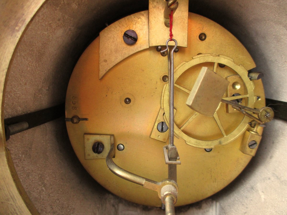 Ancienne pendule borne début XIXe d'époque Restauration Charles X marbre de Sienne et bronze.-photo-2