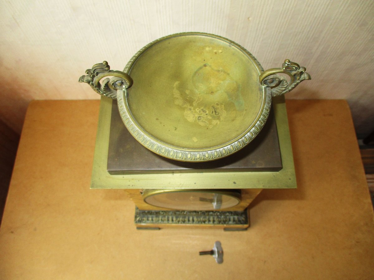 Ancienne pendule borne début XIXe d'époque Restauration Charles X marbre de Sienne et bronze.-photo-4