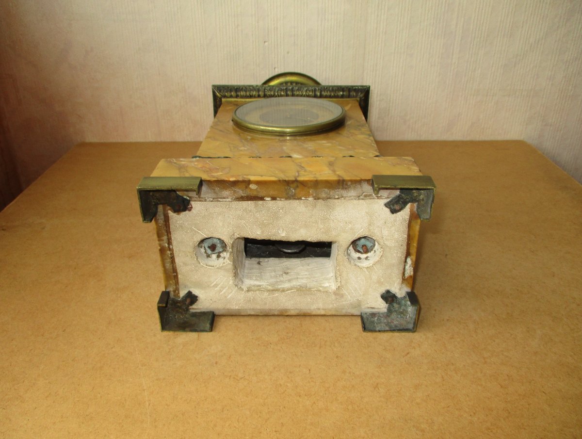 Ancienne pendule borne début XIXe d'époque Restauration Charles X marbre de Sienne et bronze.-photo-5