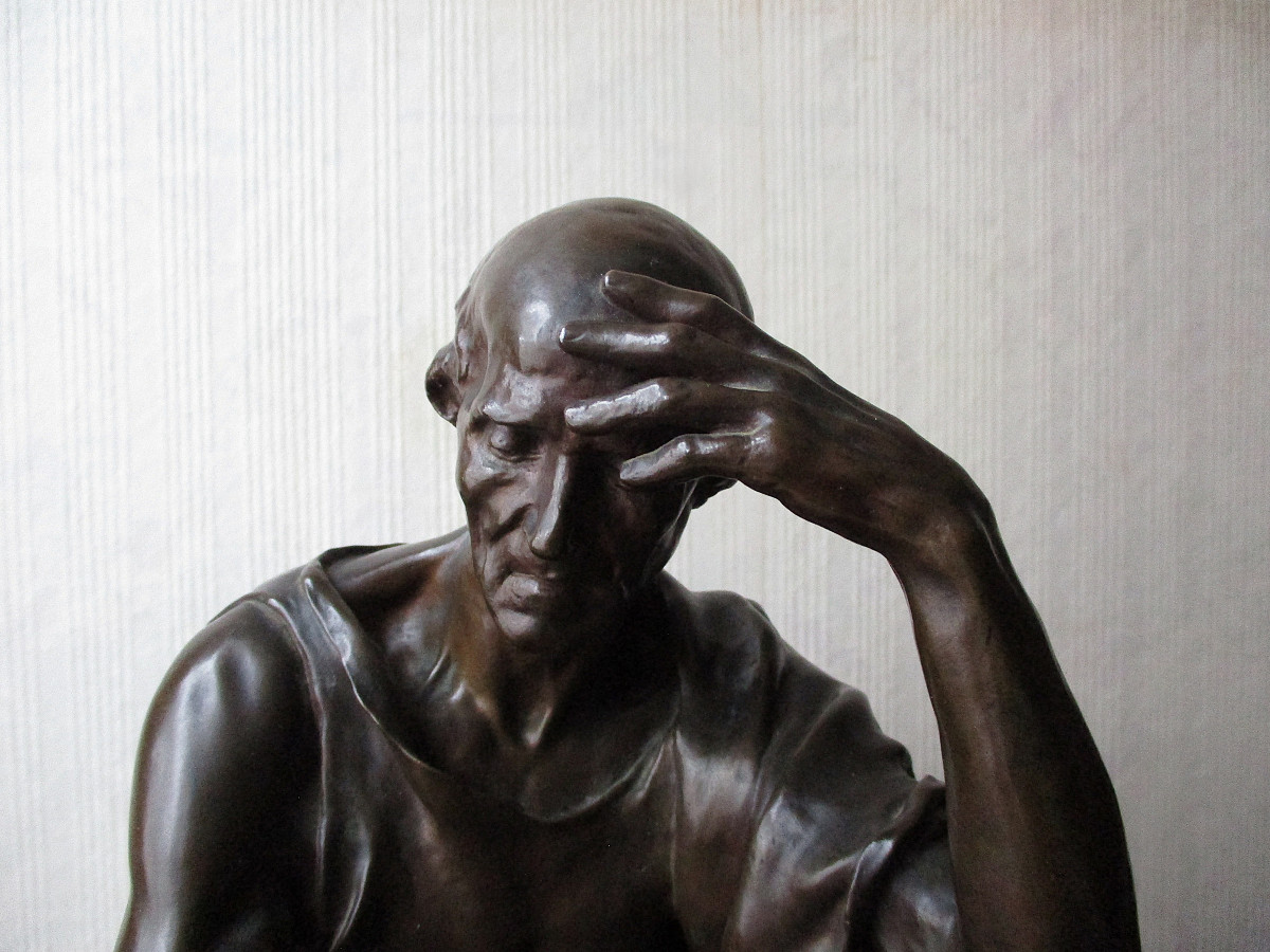 Sculpture en bronze XIXe l'étude et la méditation signée Paul Dubois Fondeur Barbedienne Collas-photo-4