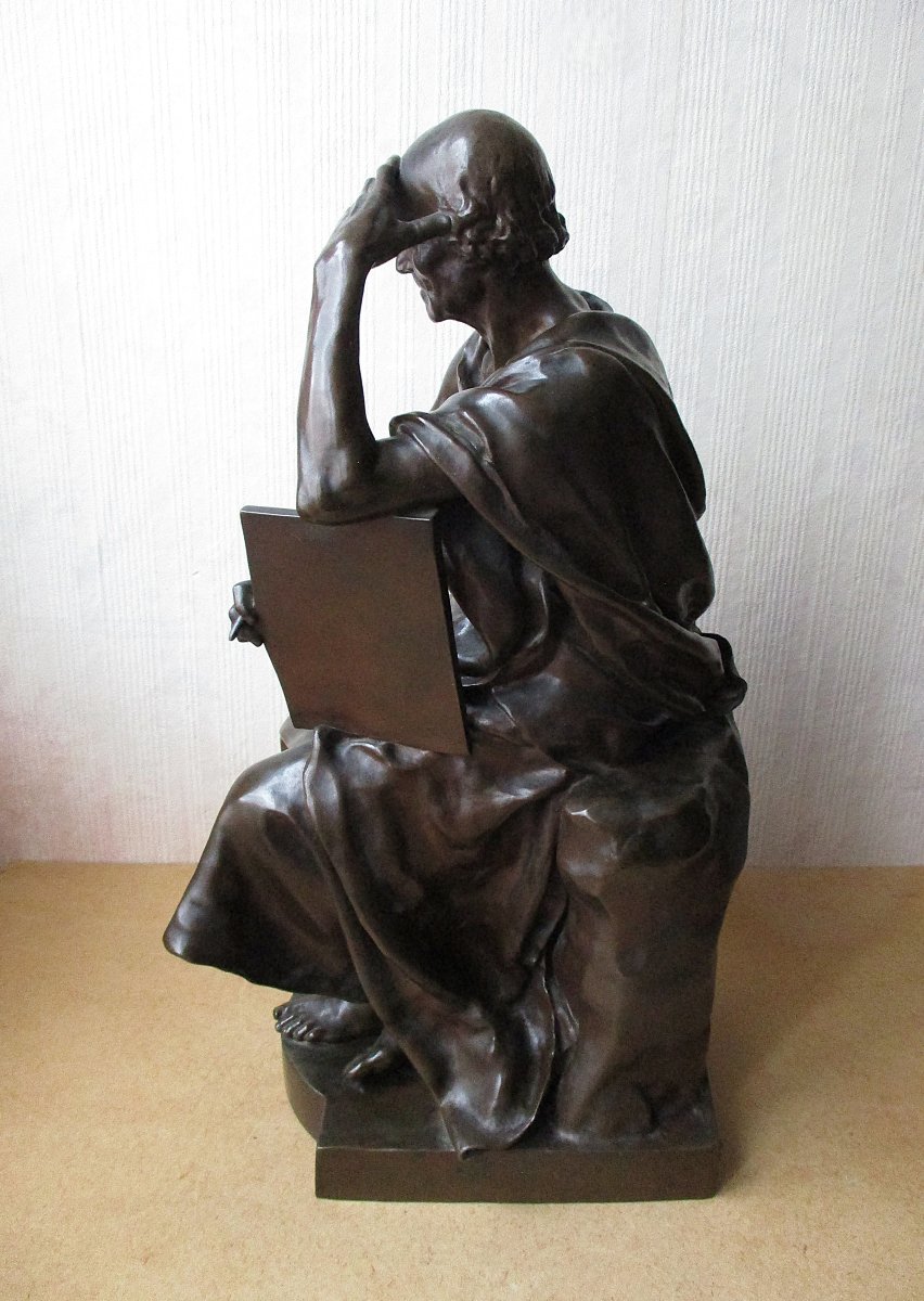 Sculpture en bronze XIXe l'étude et la méditation signée Paul Dubois Fondeur Barbedienne Collas-photo-1